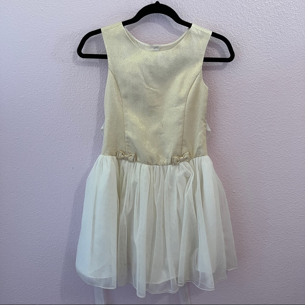 Girls gold and white christmas dress size 8